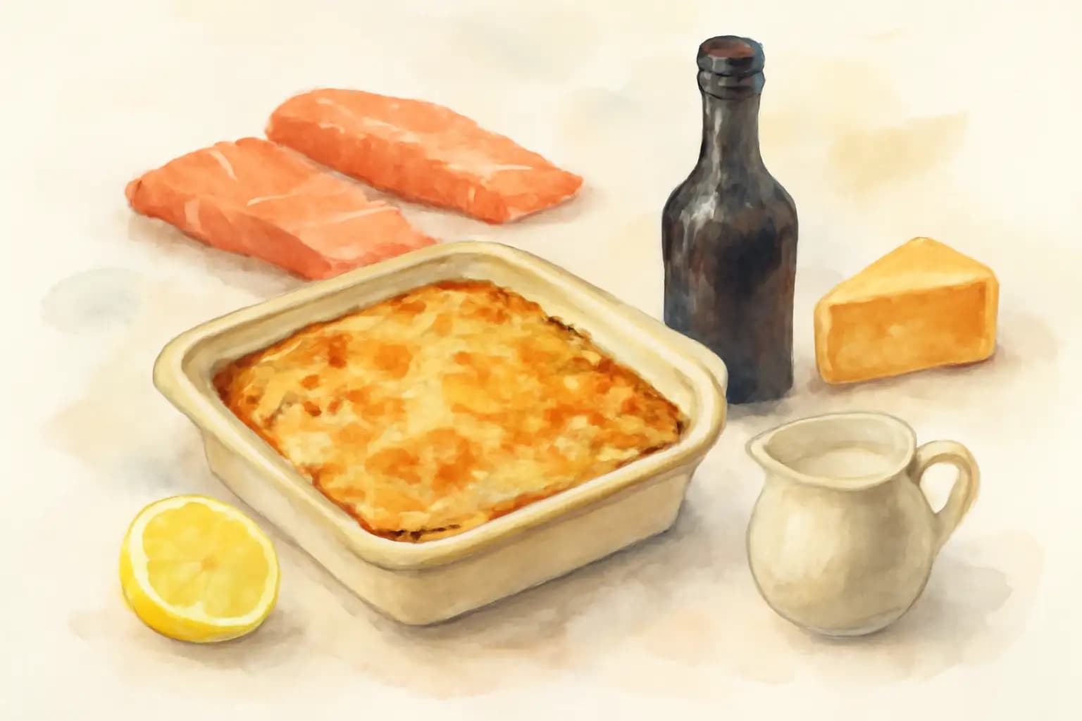 Illustration for Cheesy Worcester Salmon Bake