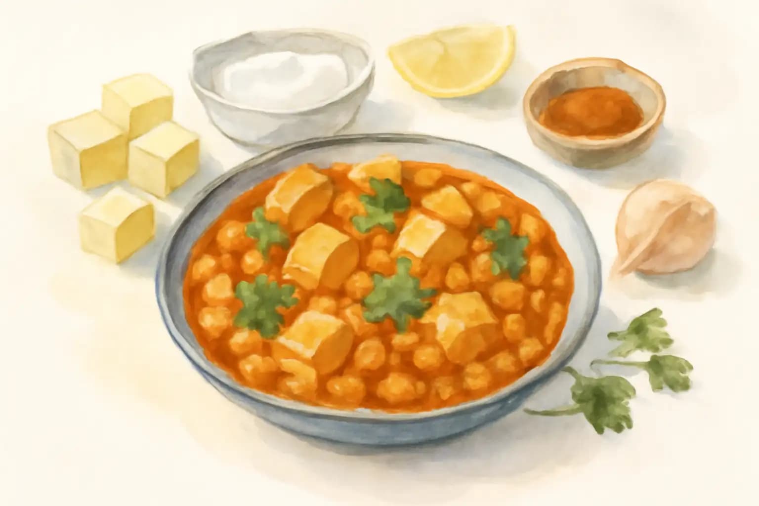 Illustration for Paneer & Chickpea Tikka Masala (Quick, Serves 4)