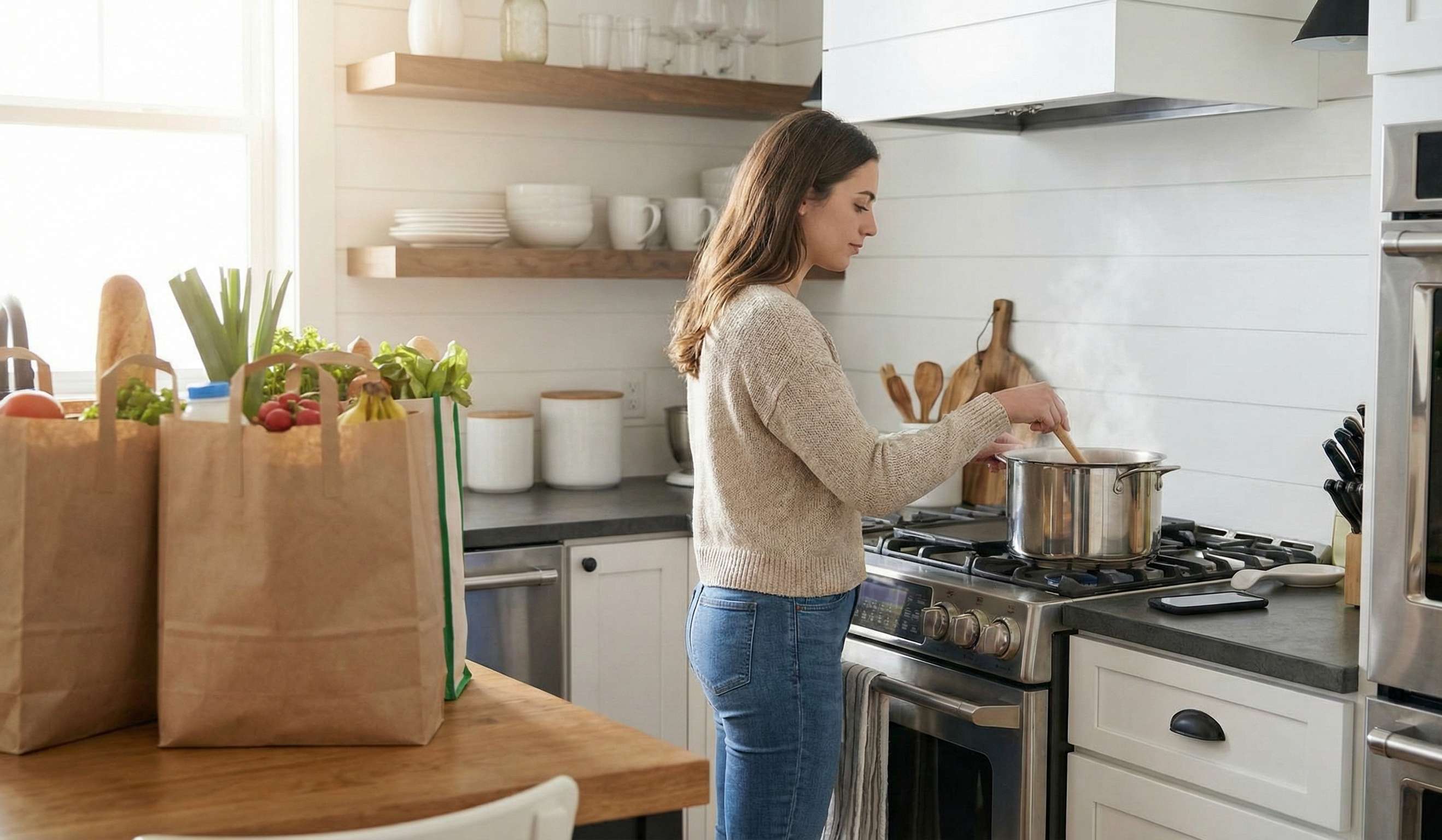 Cooking a meal in the kitchen